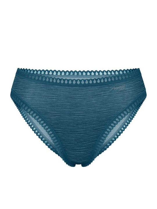 Βαμβακερά Ψηλόμεσα Γυναικεία Slip 3Pack με Δαντέλα Πετρόλ