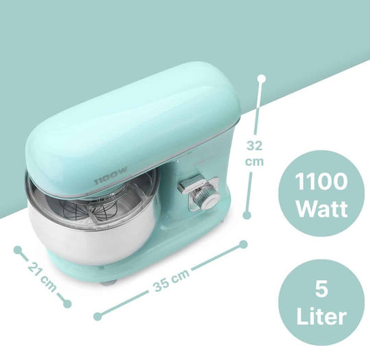 Küchenmaschine 1100W mit Rostfreiem Schüssel 5lt Minzgrün