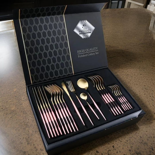 Cheffinger Set de Tacâmuri Inoxidabil Roz 24buc