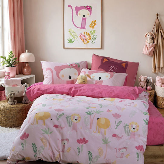 Nef-Nef Homeware Σετ Μονά με Λάστιχο Wild & Sweet Pink 100x232cm Nef-Nef Homeware Σετ Μονά με Λάστιχο Wild & Sweet Pink 100x232cm