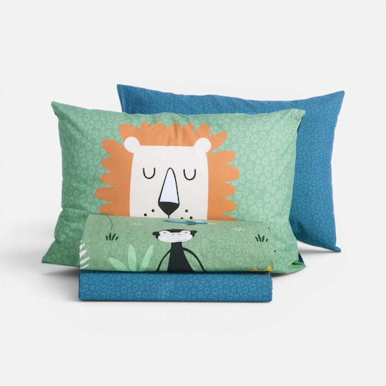 Nef-Nef Homeware Сет Спални Чаршафи Единични с Ластик Памучни Jungle Green 100x232cm 3бр