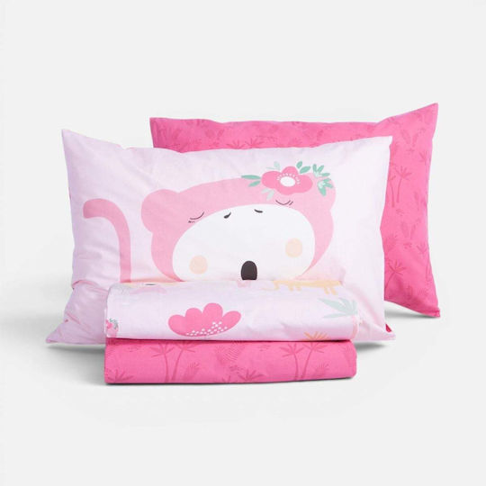 Nef-Nef Homeware Сет Спални Чаршафи Единични Памучни Wild & Sweet Pink 170x260cm 3бр