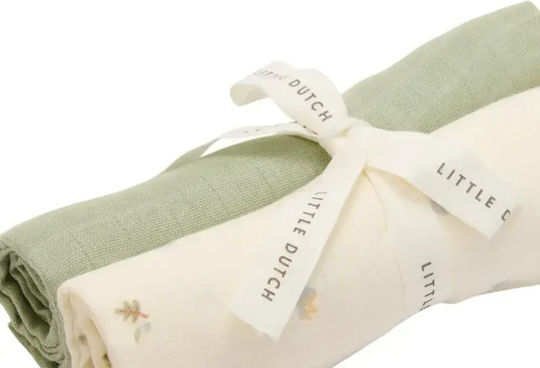 Little Dutch Forest Treasures Muslin Swaddle Wraps Green 70x70cm. 2pcs