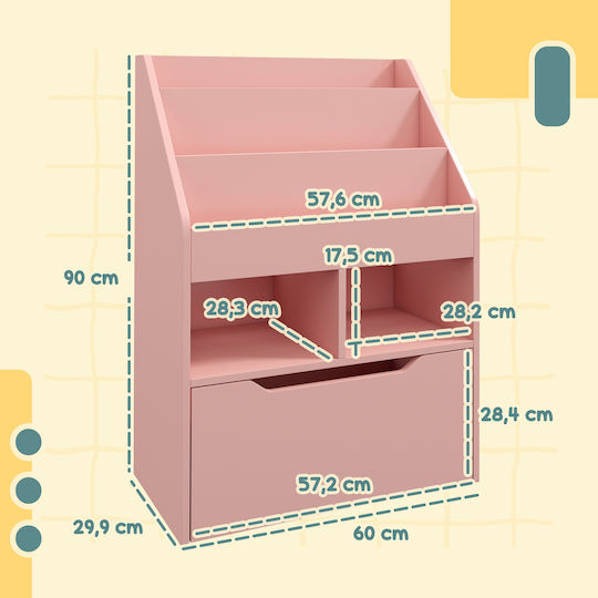 Βιβλιοθήκη Δαπέδου Ξύλινη Ροζ 60x29.9x90cm