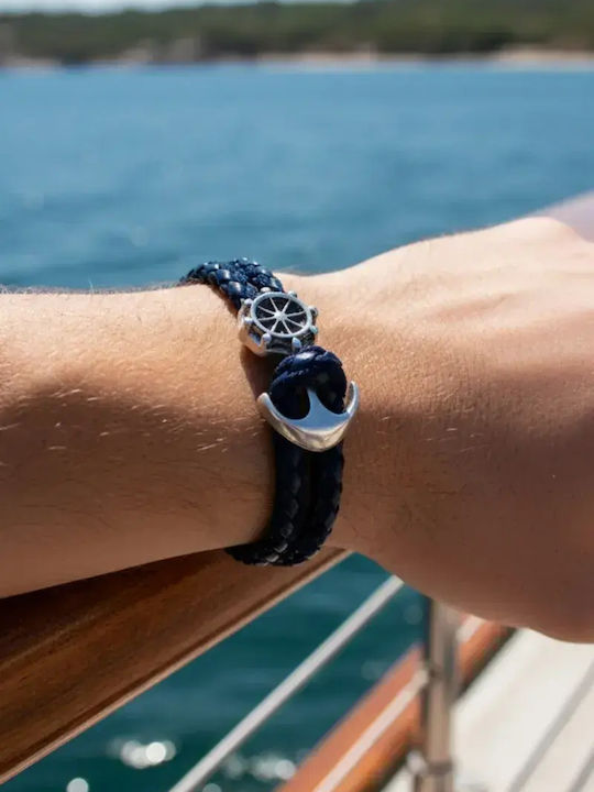 SteweHome Men's Bracelet with Anchor Design Made of Leather