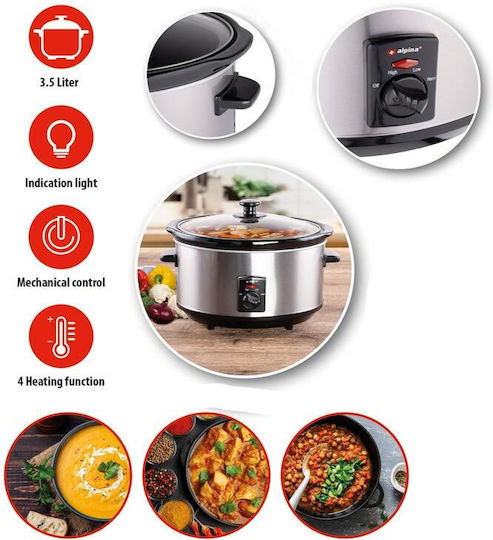 Alpina Appliances Бавно Готвещ Уред 240W с Капацитет 3.5л Сребрист