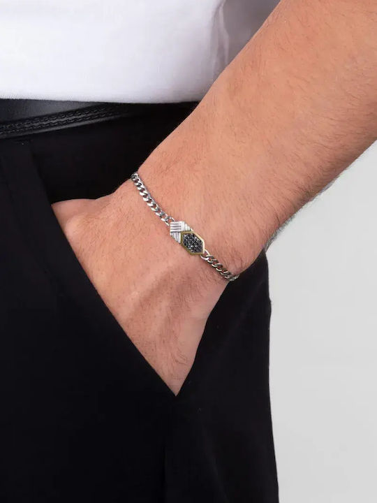 SteweHome Herren Armband Kette Aus Silber Vergoldet Mit Zirkon 22cm SteweHome Herren Armband Kette Aus Silber Vergoldet Mit Zirkon 22cm