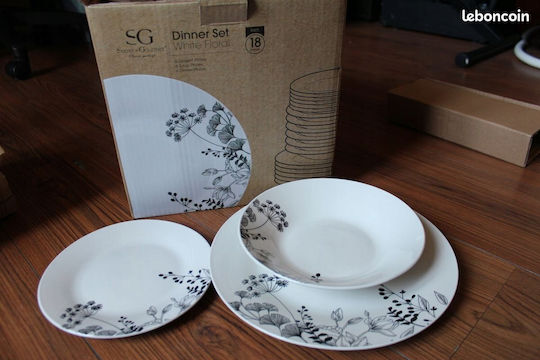 Secret de Gourmet White Floral White Porcelain Dinnerware Set 18pcs