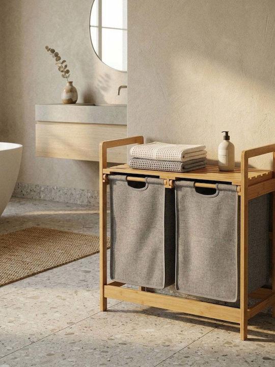 Vilde Wäschekorb Bamboo 70l mit Deckel 33x63x74cm Beige