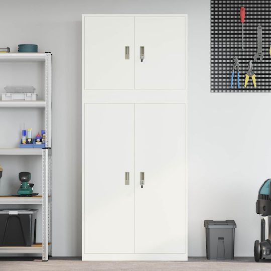 Büroaufbewahrungsschrank Metall mit Schloss Weiß 90x40x210cm