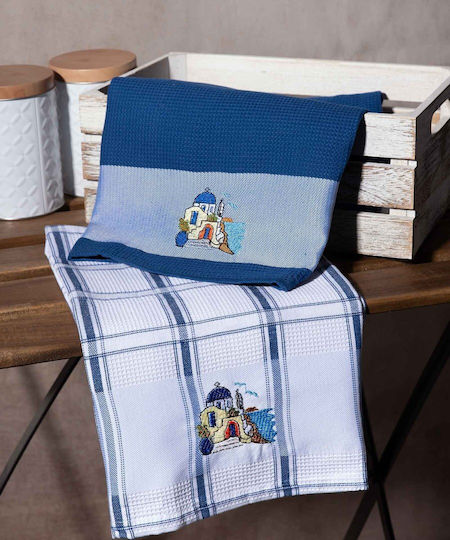 Silk Fashion Church Tea Towel from 100% Cotton in Blue Color 50x70cm 2pcs