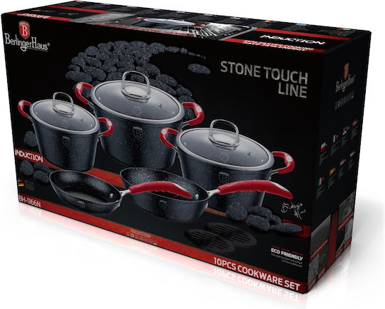 Berlinger Haus Stone Touch Line Комплект Съдове За Готвене От Алуминий Черни С Вътрешно Покритие От Камък 5 Части