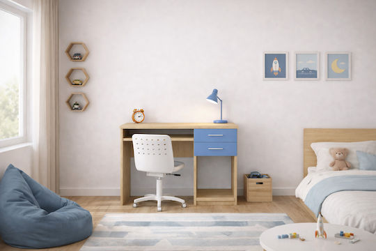 No 8 Birou pentru copii din Melamină Oak-Light Blue 100x55x80cm