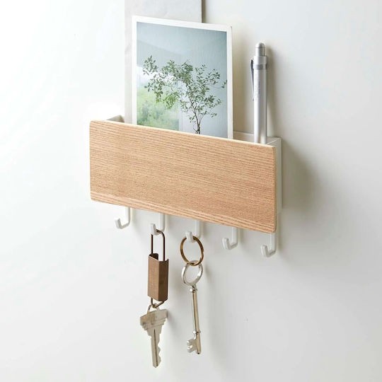 Yamazaki Metallic White Wall Key Holder 5 Hooks 18x3x9.5cm