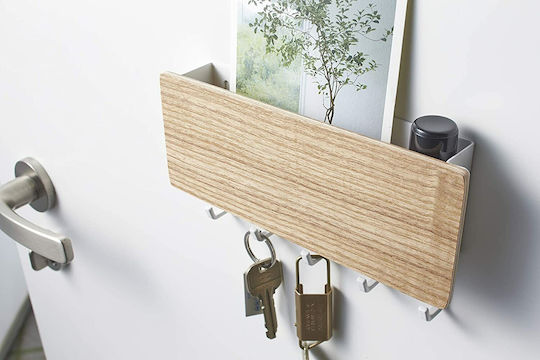Yamazaki Metallic White Wall Key Holder 5 Hooks 18x3x9.5cm