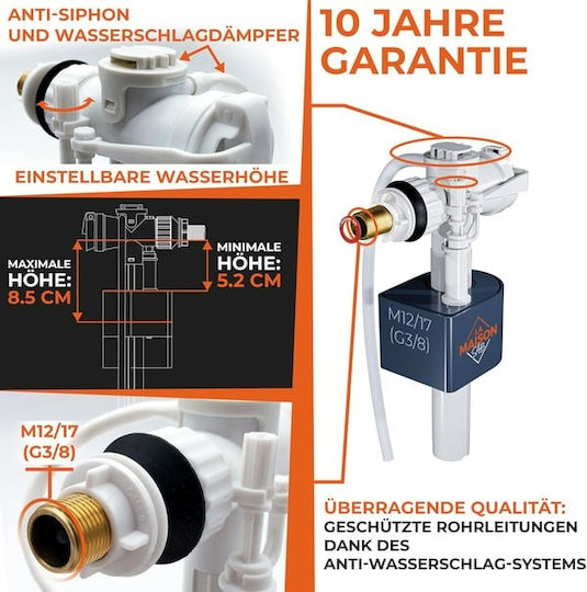 Water Intake Blender Tank Wc La Maison Sab Side Connection 3/8" 12/17 Mm Horizontal Supply Silent Pressure Up To 21 Bar Ce Certificate White