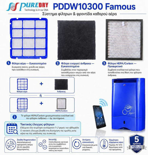 Puredry PDDW10300 Famous Влагоуловител с Wi-Fi 10lt Син