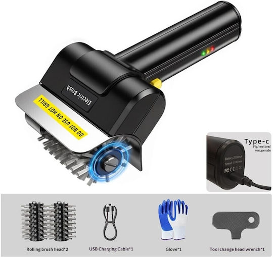 Steel Rechargeable Barbecue Cleaning Brush Motor 1100rpm Black