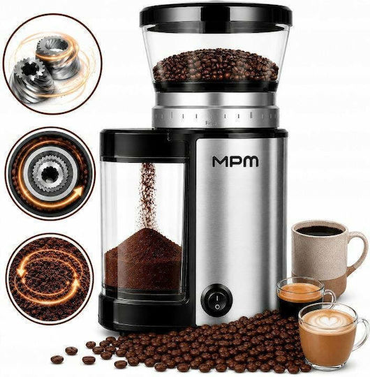 MPM Elektrische Kaffeemühle 150W mit Getreidekapazität 150gr Silber