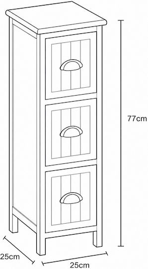 Sertar De Depozitare Din Lemn Cu 3 Sertare L25xL25xÎ77cm