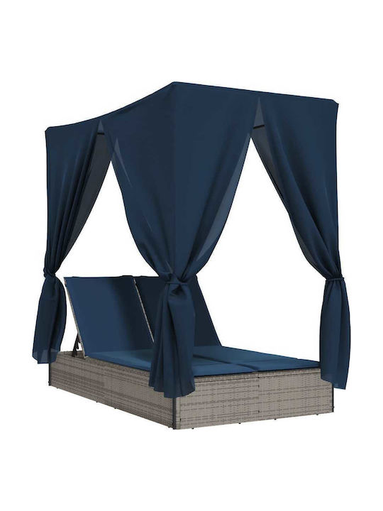 Doppelter Garten- und Pool-Liegestuhl Rattan mit Grauem Kissen 200x114x196cm
