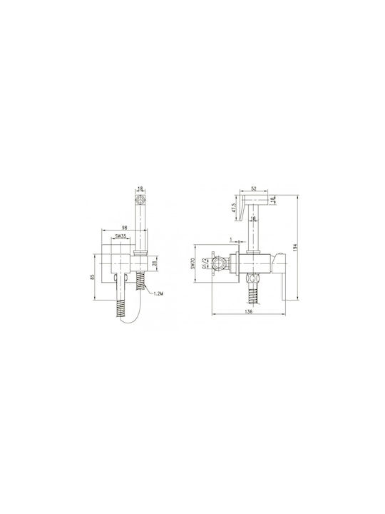 Inter Ceramic Wall Mounted Black Bidet Faucet