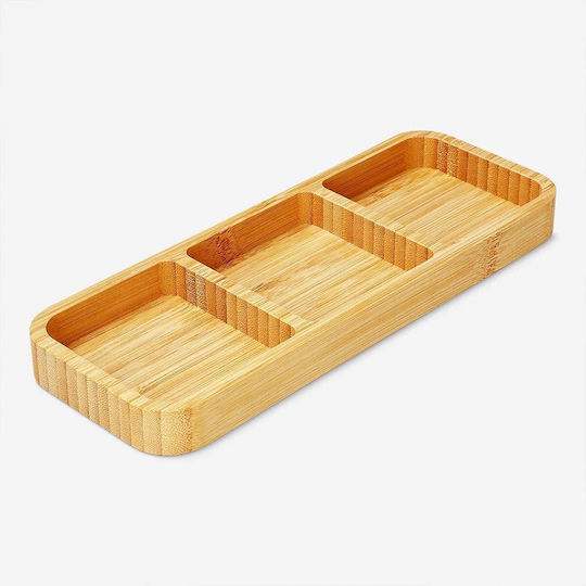 Koopman Wooden Dessert Divided Serving Plate with 3 Slots Brown 10x33x1.8cm