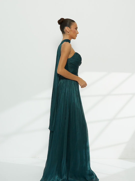 Rochie de Vară Maxi de Seara Rochie-cămașă Fără bretele Petrol