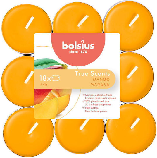 Bolsius Lumânări Mici True Scents Aromatice Cu Miros De Mango În Culoare Portocalie Până La 4 Ore Timp De Ardere 18 Bucăți