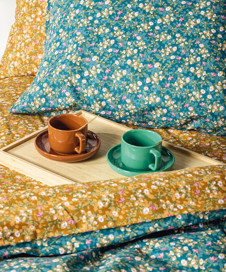 Kentia Fay Bed Sheet Set Super King 240x270cm Petrol-Mustard (4 Pieces)