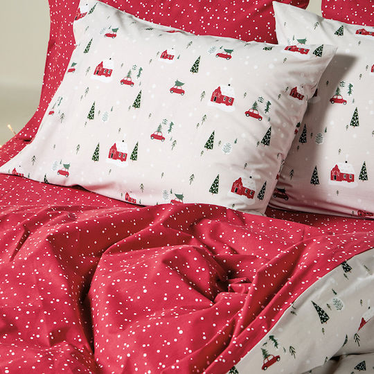 Kentia Feliz Комплект Чаршафи Двойни 240x270см. Бяло-червени (4 бр.)