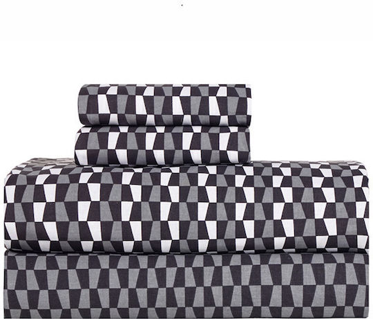 Kentia Satouma Σετ Σεντόνια Ημίδιπλα 190x270εκ. Black-anthracite (3τμχ)