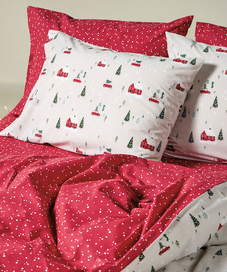 Kentia Feliz Комплект Чаршафи Двойни 240x270см. Бяло-червени (4 бр.)
