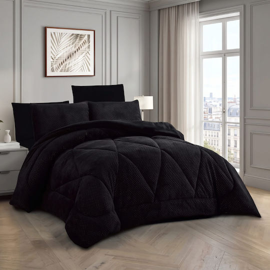 Alpha-Market Комбинирано Одеяло Сет с Калъфки за Възглавници Прегърдно 220x240см Черно