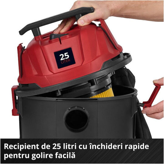 Einhell TC-VC 2555 Aspirator Umed-Uscat 850W cu Recipient din Plastic 25lt Roșie