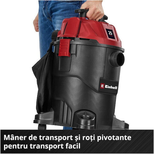 Einhell TC-VC 2555 Aspirator Umed-Uscat 850W cu Recipient din Plastic 25lt Roșie