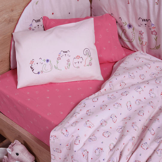 Nef-Nef Homeware Set Baby Cradle Sheets Cotton Cats Are Perfect Pink 70x120cm