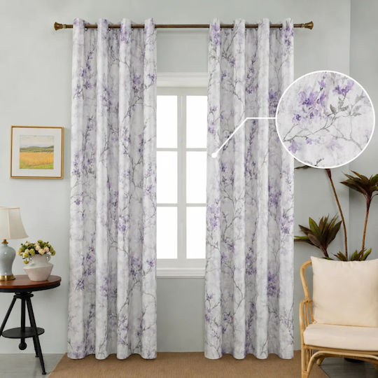 My Home Luxury Curtain with Pencil Pleat Purple 270x270cm