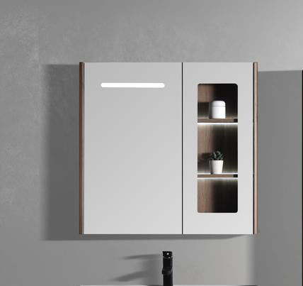 Martin Lavare 3MLAV080WAL Καθρέπτης Led από Plywood με Ντουλάπι 73x70.4cm Καφέ