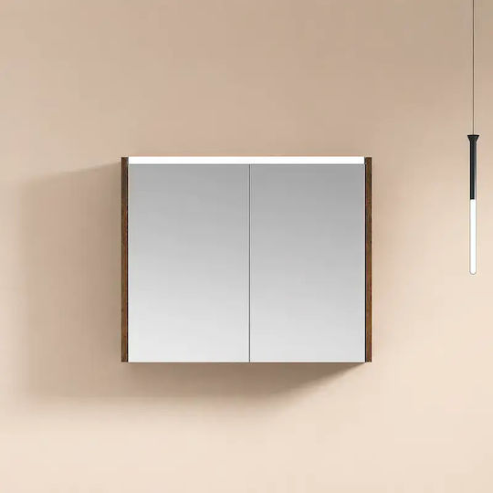 Martin Badezimmerspiegel Led aus Sperrholz 76x66cm Braune