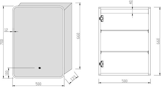 Baklatsidis Rectangular Bathroom Mirror Led Metal with Cabinet 50x70cm