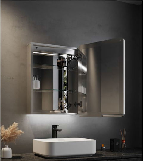 Baklatsidis Rectangular Bathroom Mirror Led Metal with Cabinet 50x70cm