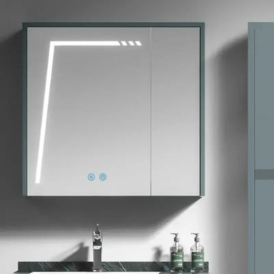 Martin Bathroom Mirror Led made of Plywood with Length 80cm Blue