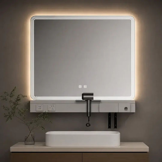 Martin Bathroom Mirror Led made of Plywood with Length 80cm Gray