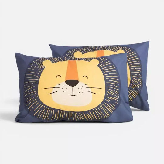 Nef-Nef Homeware Happy Lion Față de pernă pentru copii din 100% bumbac 52x72cm Happy Lion Albastru