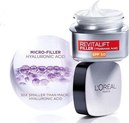 L'Oreal Paris Revitalift Filler Лек Дневен Крем За Лице SPF50 За Хидратация Против Стареене И Стягане На Кожата С Хиалуронова Киселина 50ml
