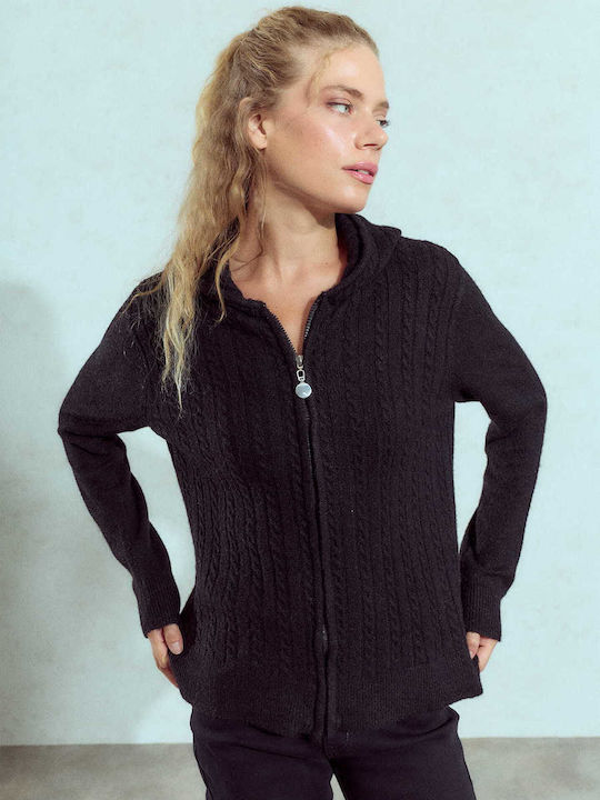 Celestino Cardigan Pentru Femei Tricotat Cu Glugă Negru