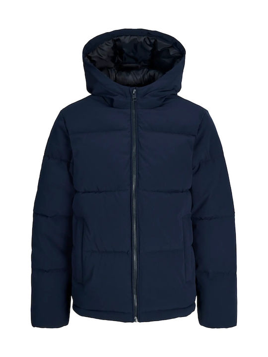 Jjgalaxy Geacă pentru copii matlasată lungă cu căptușeală și glugă Dark Navy