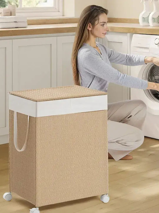 Songmics Coș de rufe Din paie 100 l cu capac 46.5x37.5x65cm Bej