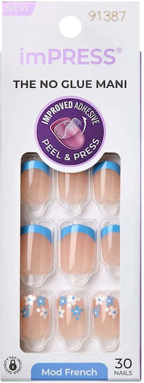 Kiss French Press-on Fake Short Squoval Snooze Tipsuri unghii false Franceză în Culoare Bej 30 bucăți
